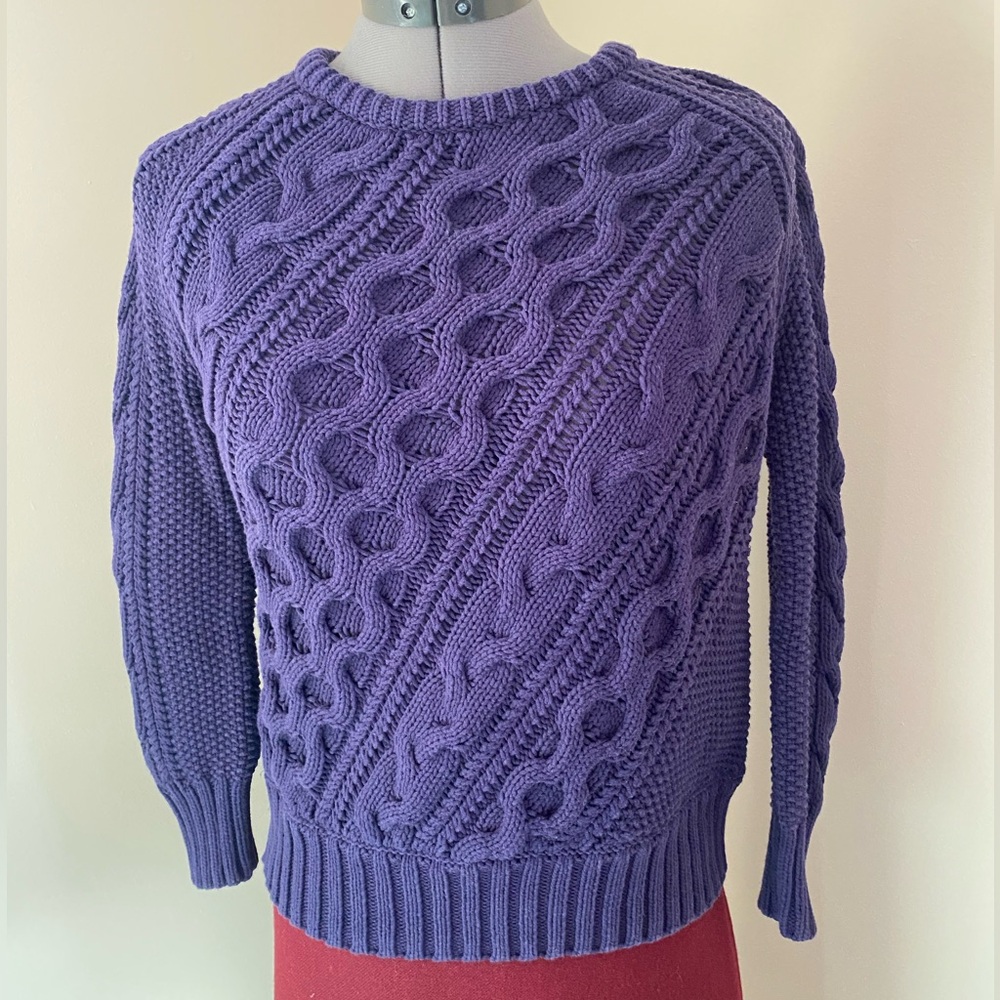 J.Crew diagonal cable knit crewneck sweater. XXS midnight blue purple